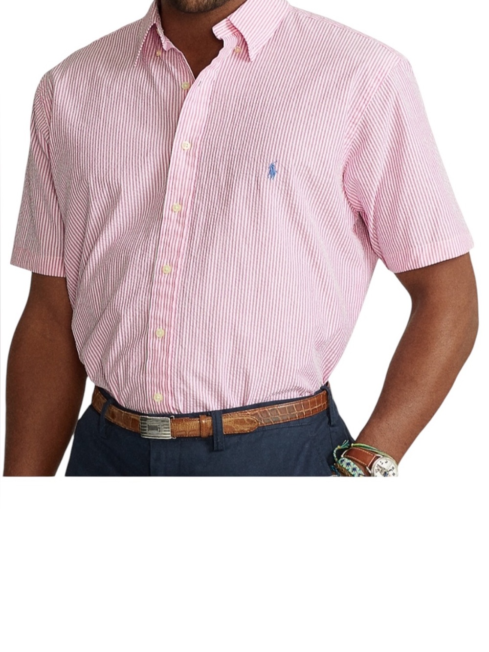 Polo Ralph Lauren Classic Fit cotton Seersucker Shirt    Pink white button down - Picture 2 of 8